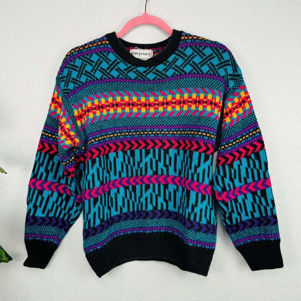 Vintage Lord Isaac’s Bright Color 70s Retro Print Knit Pullover Sweater